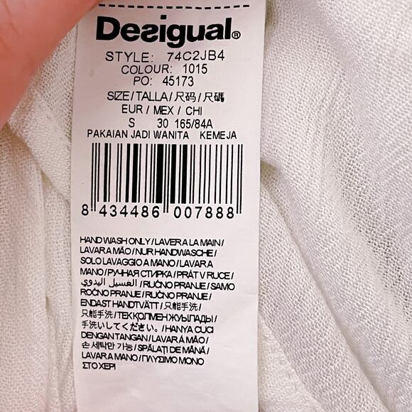 Desigual Western Rodeo Country Gauze Denim Fringe Sleeve Boho Top White S NWT - Picture 10 of 11